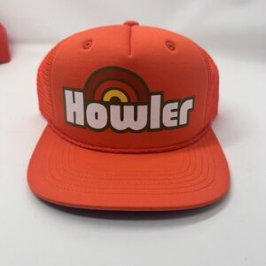 Howler Brother Trucker Hat Retro Logo Orange Adjustable Snapback Cap